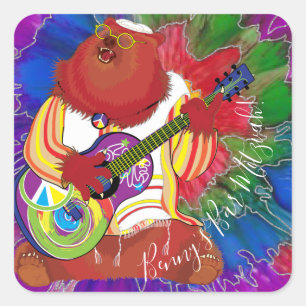 Bar or Bat Mitzvah Singing Bear Stickers Square