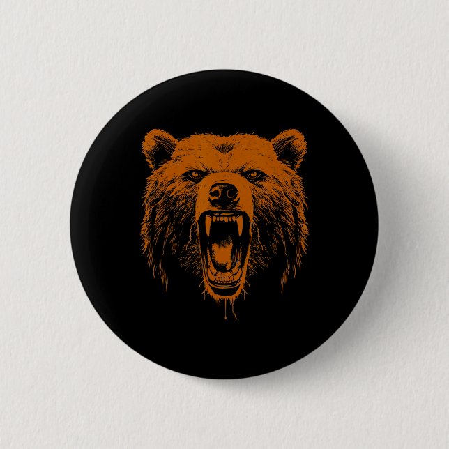 Bär Orange Wütend Grizzlybär Wandern Camping Camp Button (Vorderseite)
