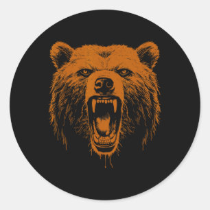 Bär Orange Wütender Grizzlybär Wandern Camping Cam Runder Aufkleber