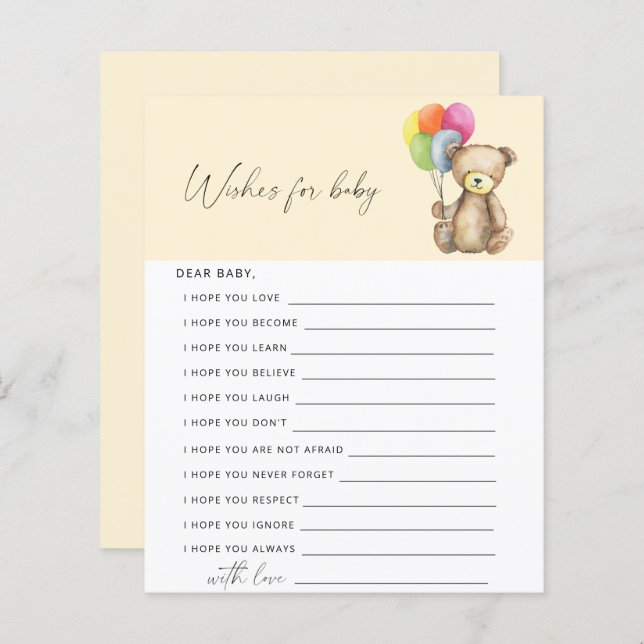 Bär - Party | Wünsche für Babyspiel (Vorne/Hinten)