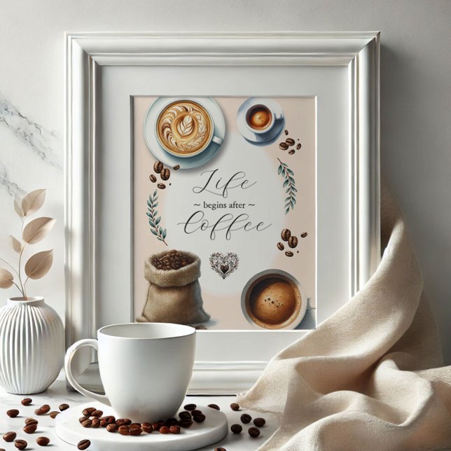 Bar Poster (Coffee lover gift ideas life begins after coffee sign by Victoria Grigaliunas at Do Tell A Belle)