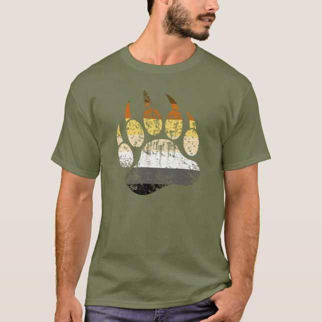 Bär-Pride-Flagge mit Bärenpranke in Distressed-Opt T-Shirt (Vorderseite)