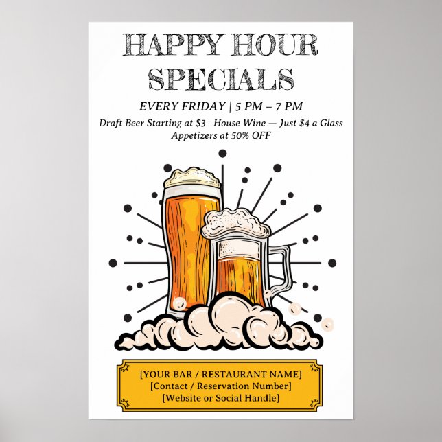 Bar & Restaurant Custom Happy Hour Poster (Vorne)