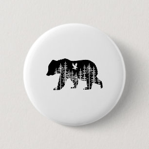 Bär Retro Wald Bäume Outdoor Wildtiere Camping Button