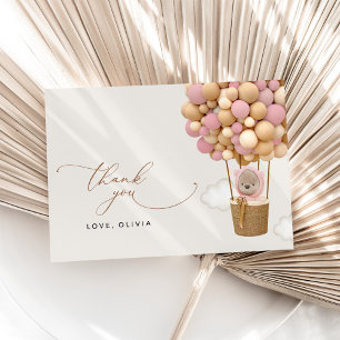 Bär, rosa Balloons, Heißluftballon, Babydusche Dankeskarte