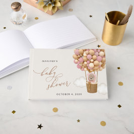 Bär, rosa Balloons, Heißluftballon, Babydusche Gästebuch