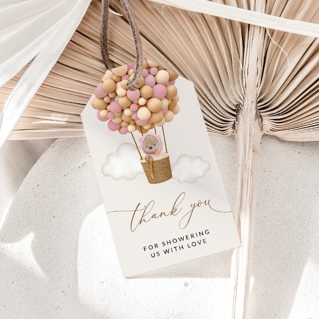 Bär, rosa Balloons, Heißluftballon, Babydusche Geschenkanhänger (Von Creator hochgeladen)