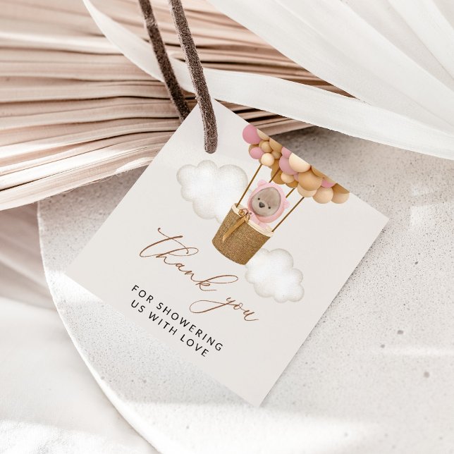 Bär, rosa Balloons, Heißluftballon, Babydusche Geschenkanhänger (Von Creator hochgeladen)