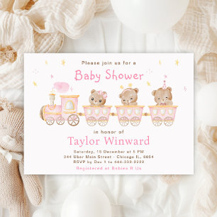 Bär Rosa Zug Baby Shower Einladung