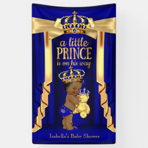 Bär Royal Blau Seide Gold Krone Baby Shower Ethnis Banner
