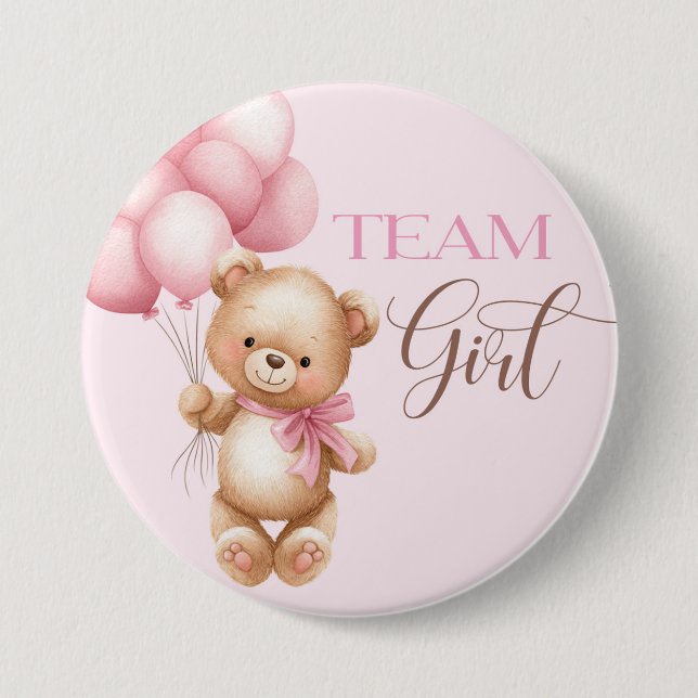 Bär runder Stift für Geschlecht-Reveal-Team Mädche Button (Vorderseite)