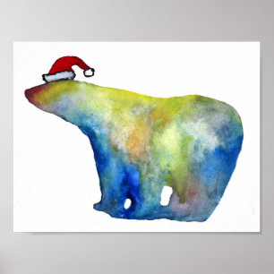 Bär Santa Wasserfarben Kunst Wert Poster Papier