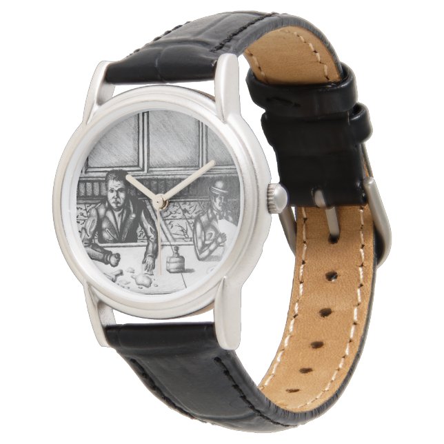 Bar Scene Hand Drawn Watch Armbanduhr (Schrägansicht)