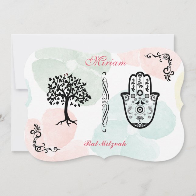 Bar-Schläger Bnai Hamsa Baum von Leben Mitzvah Einladung (Vorderseite)