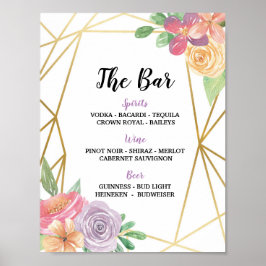 Bar Sign Blumensommer Hochzeitsempfang Rosa Poster