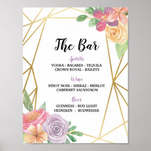 Bar Sign Blumensommer Hochzeitsempfang Rosa Poster