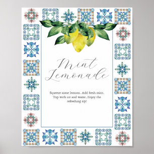 Bar Sign Lemons und Blue Amalfi Tile Poster