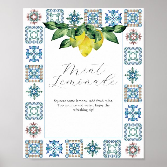 Bar Sign Lemons und Blue Amalfi Tile Poster (Vorne)