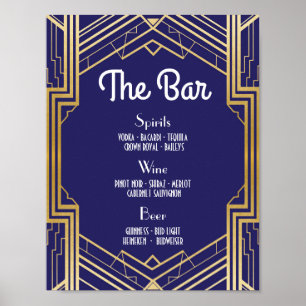 Bar Sign Wedding Reception 1920er Navy Art Deco Poster