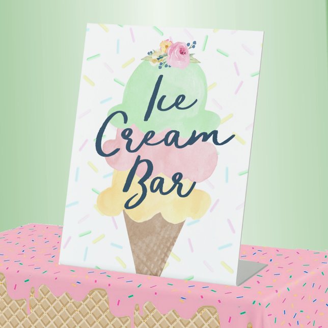 Bar Sockelschild (Watercolor Ice Cream Bar Party Pedestal Sign for Birthday, Baby Shower or Scooped Up Bridal Shower)