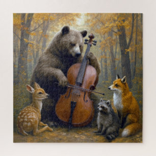 Bär spielt Cello in herbstlichen Wäldern Puzzle