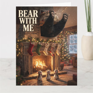 Bär steckt in Kamin mit Mäusen Lustiges Weihnachte Karte