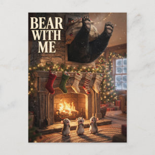 Bär steckt in Kamin mit Mäusen Lustiges Weihnachte Postkarte