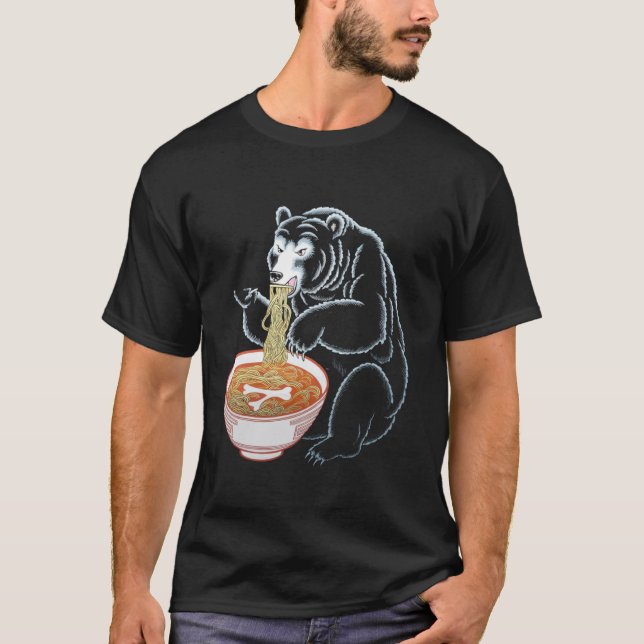 Bär Tier isst Nudeln T-Shirt (Vorderseite)
