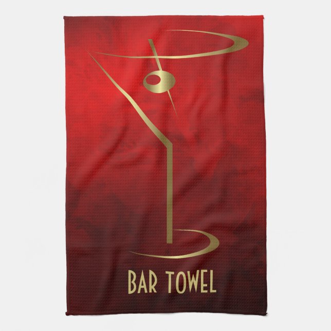 Bar Towel Grunge Rot und Gold Martini Glas Geschirrtuch (Vertikal)