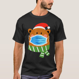 Bär trägt Gesichtsmaske Pyjama Quarantäne Weihnach T-Shirt