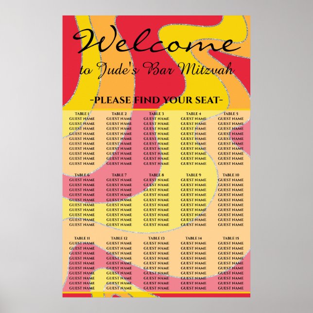 Bar und Bat Mitzvah Glittery Wirbel Sitzplan Poster (Vorne)
