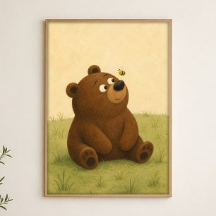 Bär und Biene Aquarell Whimsical Kunstposter Poster