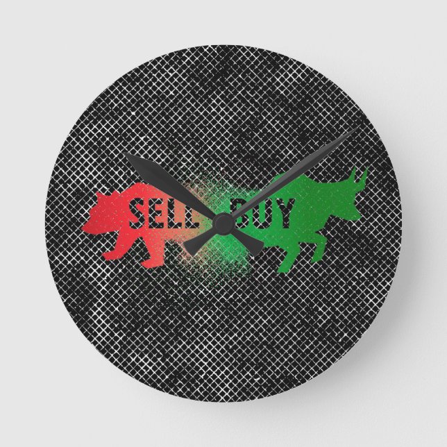 Bär und Bulle Runde Wanduhr (Vorderseite)