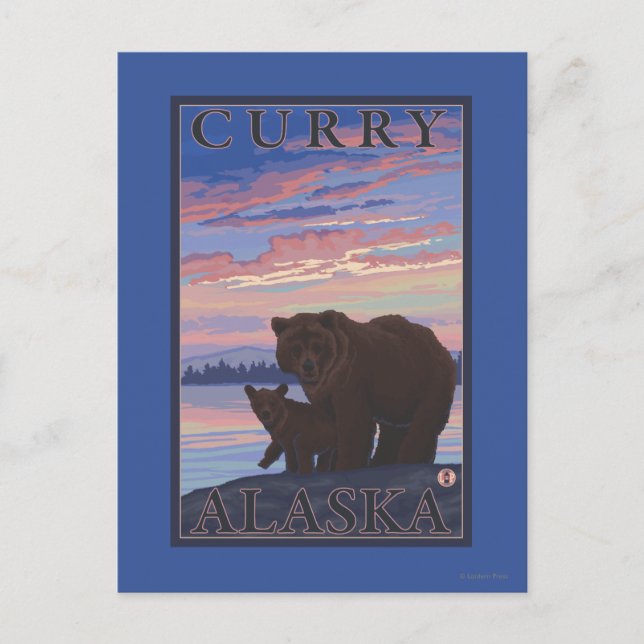 Bär und Cub - Curry, Alaska Postkarte (Vorderseite)