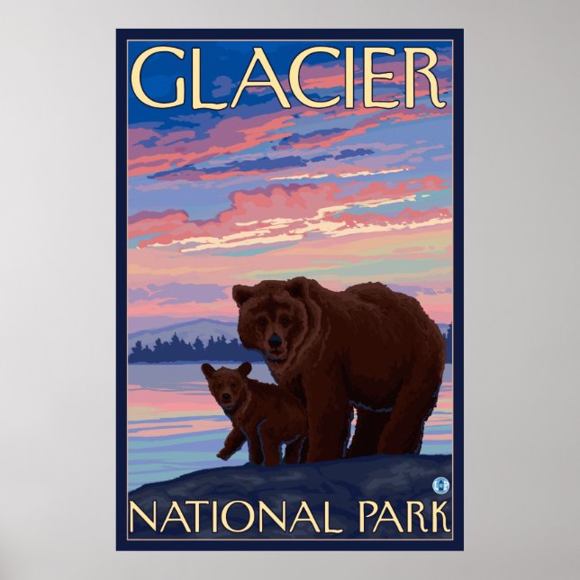 Bär und Cub - Glacier National Park, MT Poster (Vorne)