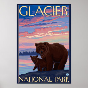 Bär und CUB - Glacier Nationalpark, M.Ü. Poster