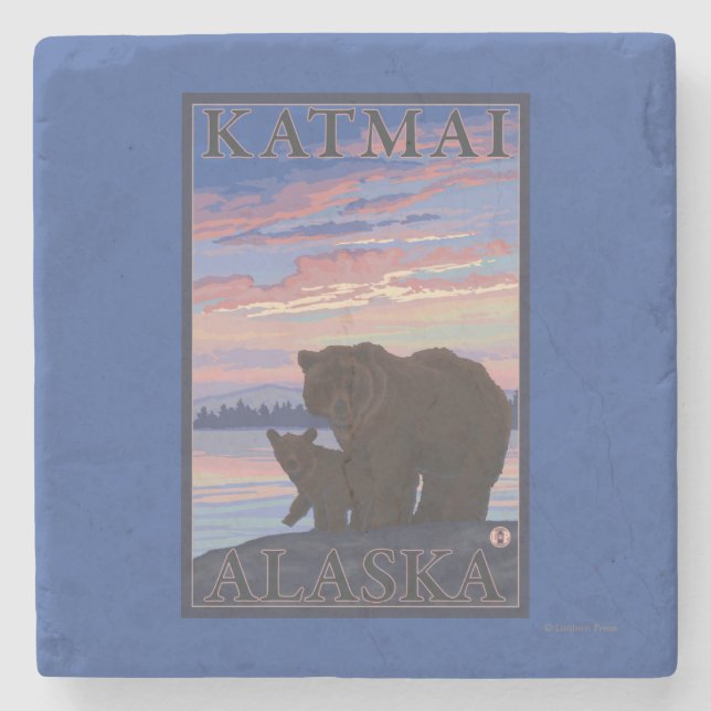 Bär und CUB - Katmai, Alaska Steinuntersetzer (Vorderseite)