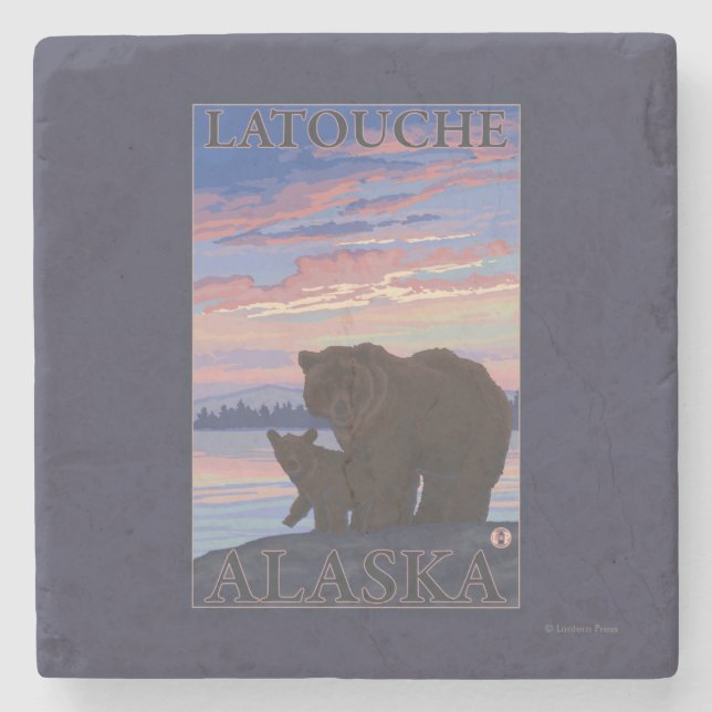 Bär und CUB - Latouche, Alaska Steinuntersetzer (Vorderseite)