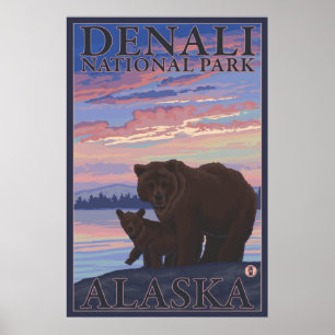Bär und Cub - Nationalpark Denali, Alaska Poster