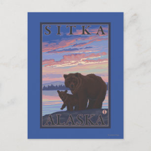 Bär und Cub - Sitka, Alaska Postkarte