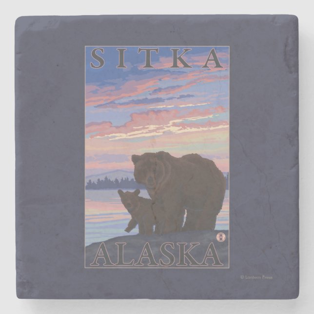 Bär und CUB - Sitka, Alaska Steinuntersetzer (Vorderseite)