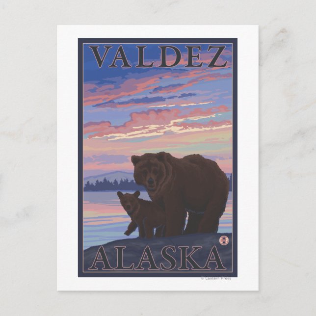 Bär und Cub - Valdez, Alaska Postkarte (Vorderseite)