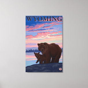 Bär und CubWyomingVintage Travel Poster Leinwanddruck