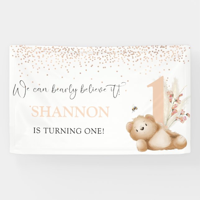 Bär und die Biene zum ersten Geburtstag Banner (Horizontal)
