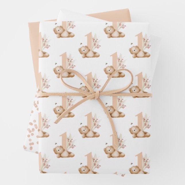Bär und die Biene zum ersten Geburtstag Geschenkpapier Set (Beispiel)