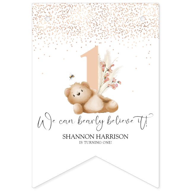 Bär und die Biene zum ersten Geburtstag Wimpelkette (Erste Fahne)