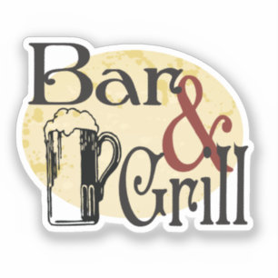 Bar und Grill im Retro-Schriftart mit Bier-Tasse Aufkleber