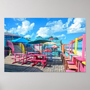 Bar und Grill in tropischen Bahamas Poster