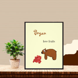 Bär und Himbeere Fotodruck