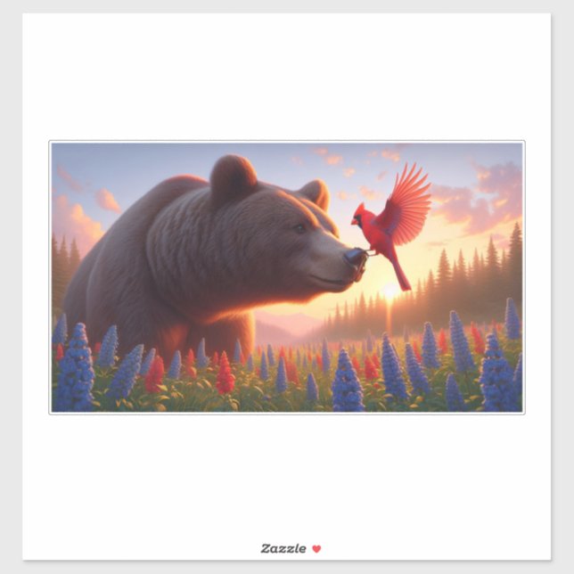 Bär und Kardinal Wasserflasche Aufkleber (Blatt)